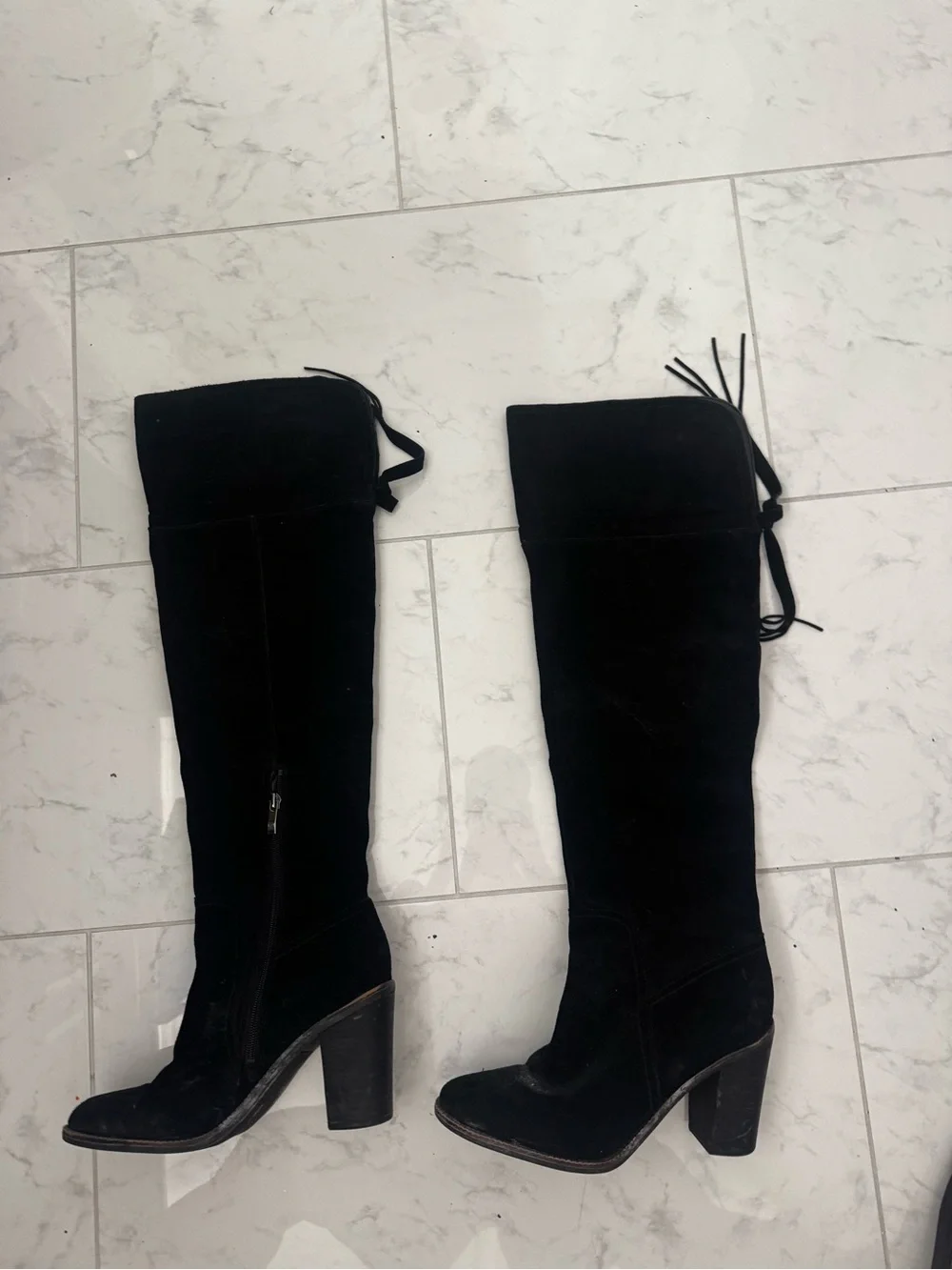 Franco Sarto Black Over-the-Knee Suede Block Heel Boots
